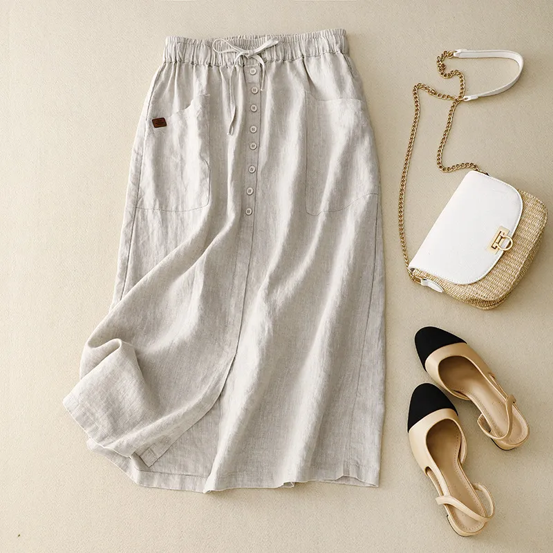 Women's Fashion Slimming Artistic Cotton And Linen Skirt - Optic Linen