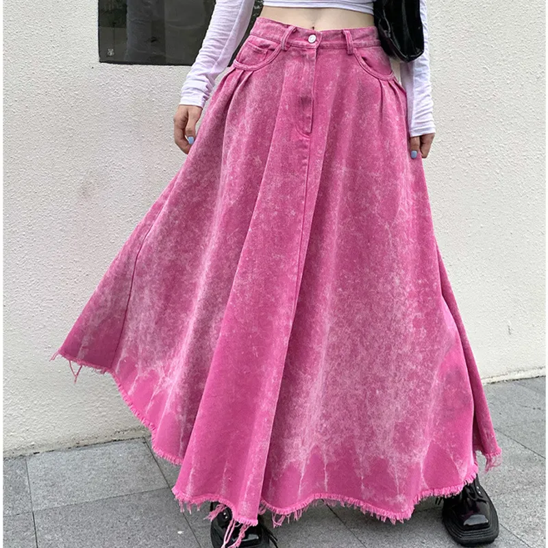 Peach Washed Denim Dopamine Dress - Pink