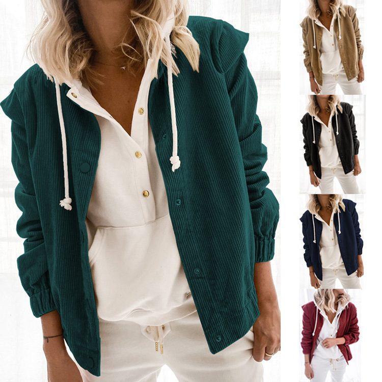 Solid-color Corduroy Cardigan A Casual Relaxed-fit Long-sleeve Jacket With A Lapel Collar