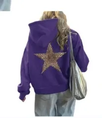 Women's Fashion XINGX Printed Loose Hooded Sweater Deep Purple - Shop at LoveMi