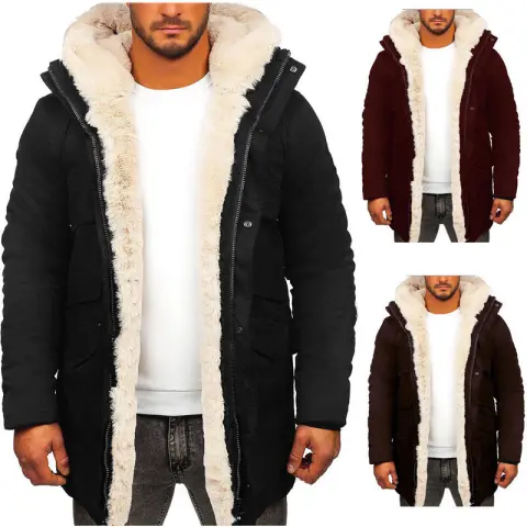Fur Integrated Hooded Jacket Thick Warm Faux Fur Cotton-padded