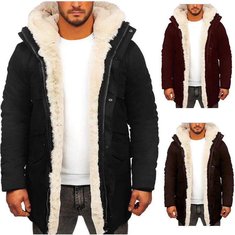 Fur Integrated Hooded Jacket Thick Warm Faux Fur Cotton-padded