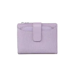 Women's Short Solid Color Leather Wallet - Purple - View 1