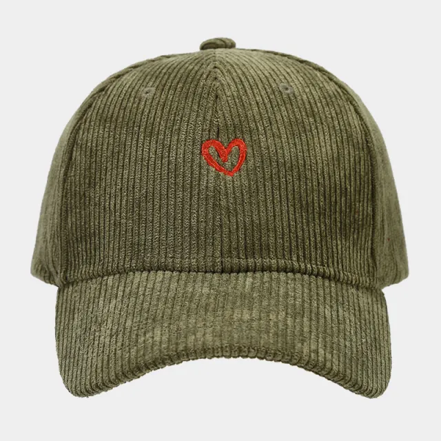 Spring And Autumn New Small Love Embroidered Corduroy Baseball Cap Army Green - Shop at LoveMi
