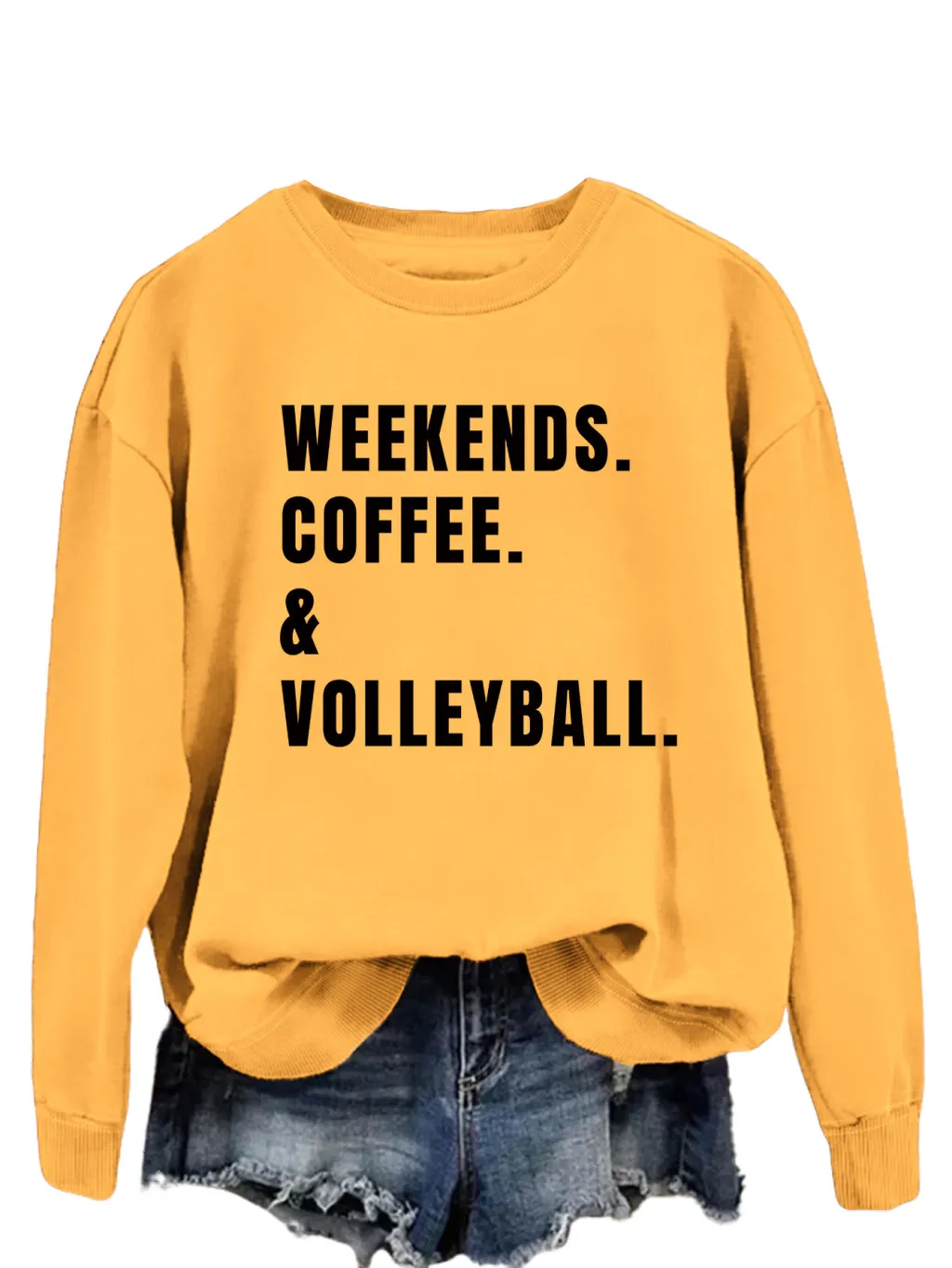 Women's Simple Round Neck Long Sleeve Loose Sweatshirt - Yellow