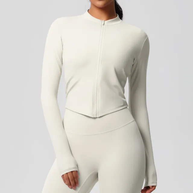 Women's Sports Tight Long Sleeve Yoga Wear Top Ivory - Shop at LoveMi