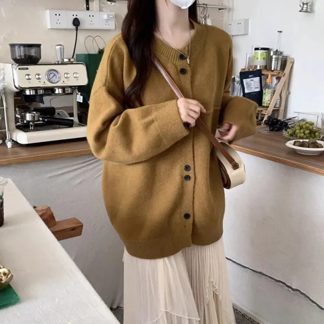 Design Sweater Lazy Coat Ins Style Loose Knitted Cardigan Yellow - Shop at LoveMi