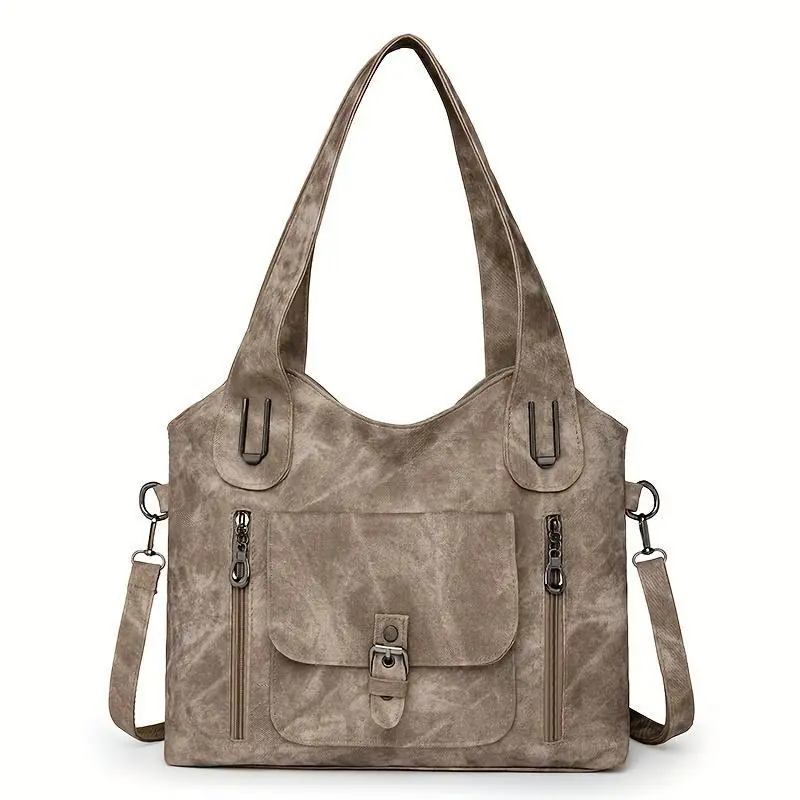 Soft Leather Handbag Soft Synthetic Leather Vintage - Khaki