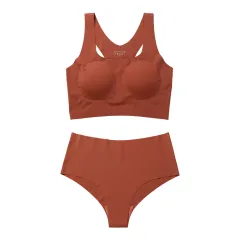 Women's Underwear Suit Plus Size Sports Without Steel Ring Push Up Removable Pad - Skin Coffee - View 1