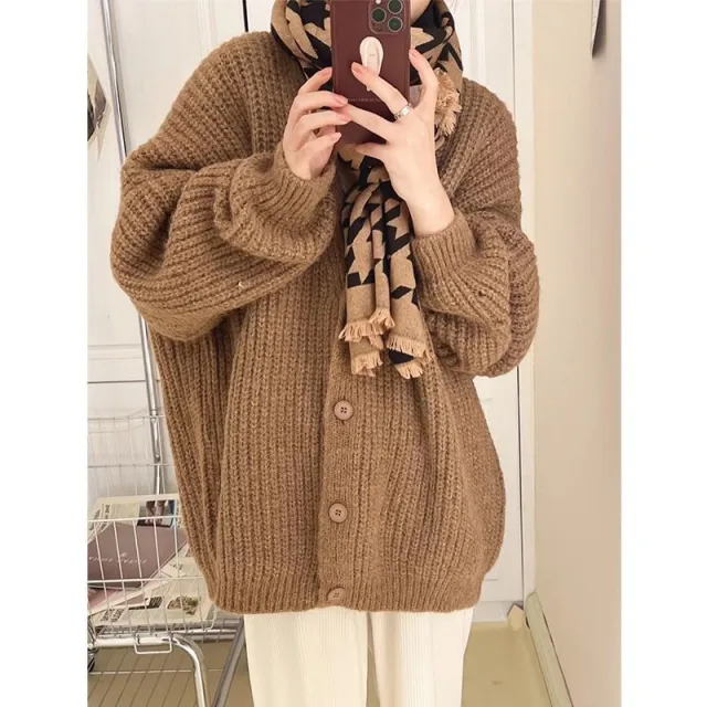 Idle Style Knitted Cardigan Sweater For Women Autumn And Winter Coffee - Shop at LoveMi
