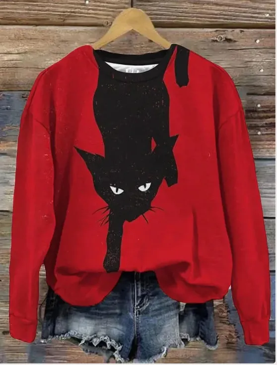 Printed Loose Round Neck Sweater For Women Style 3 S - Shop at LoveMi