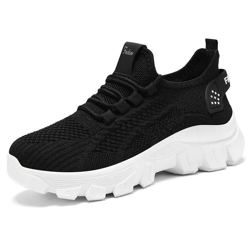 Women's Sneaker Breathable Running Thick Bottom Wear-resistant Casual Shoes - Black