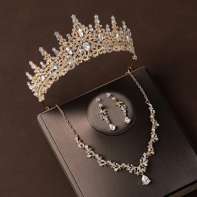 Crown Headdress Necklace Earrings Champagne Gold Vintage Crown Headdress Necklace Earrings Champagne Gold Vintage
