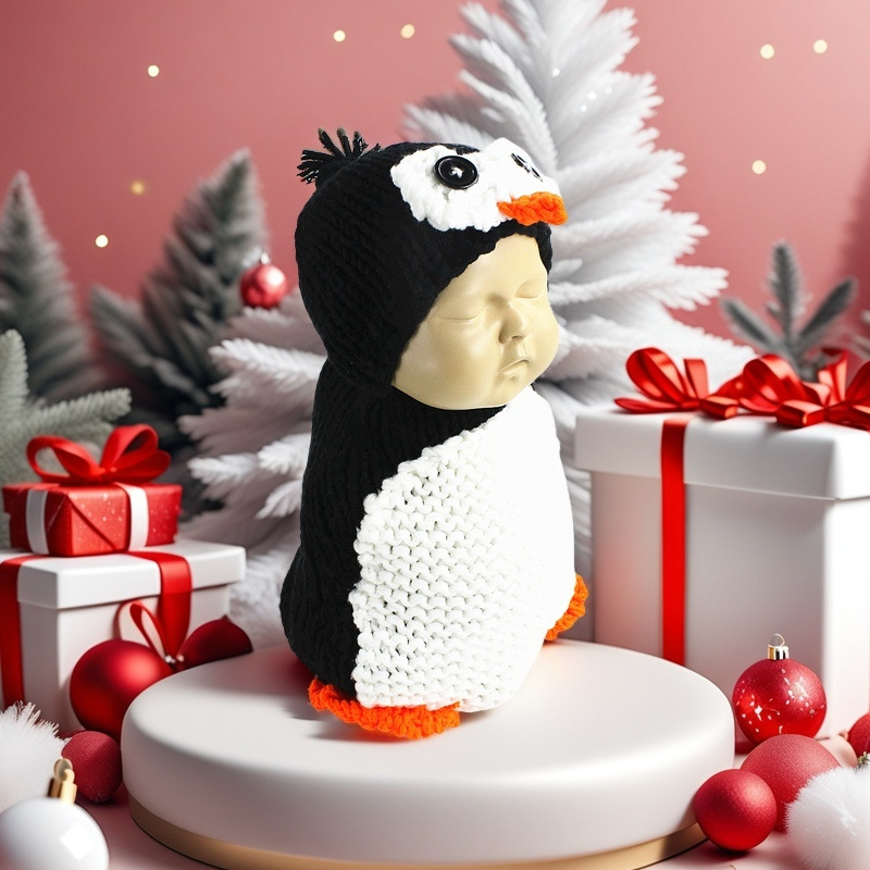 New Cute Newborn Photography Penguin Shape Wool Sleeping Bag