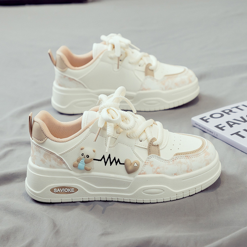 Womens White Sneakers Versatile Sporty Dad Shoes With Thick Soles