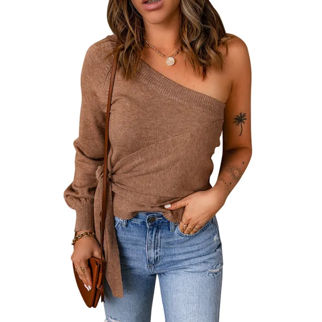 Women's Personalized Trendy Shoulder Sweater Lc2722183 Brown - Shop at LoveMi
