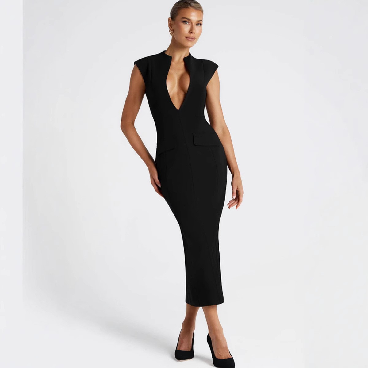 Spring Solid Color Intellectual Waist Dress