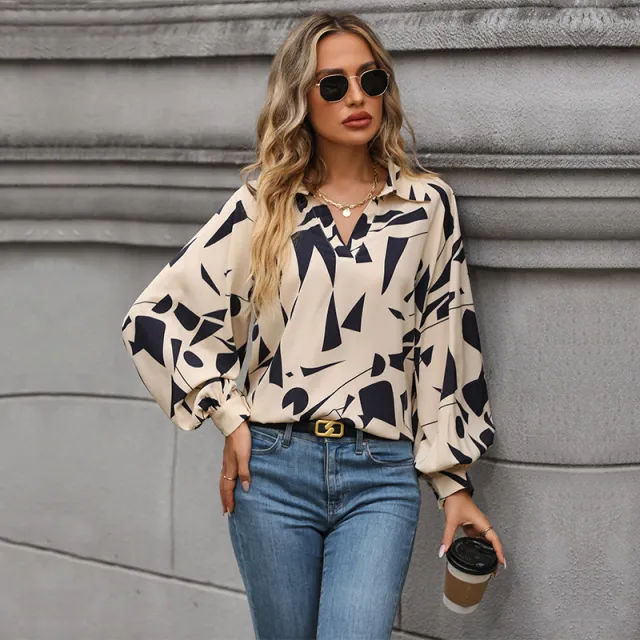 Women's Long sleeved Printed Shirt Apricot - Shop at LoveMi