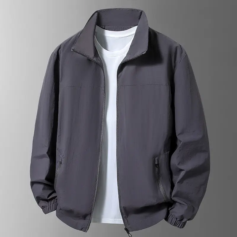 Large Size Men's Casual Jacket Stand Collar Zipper Windproof
