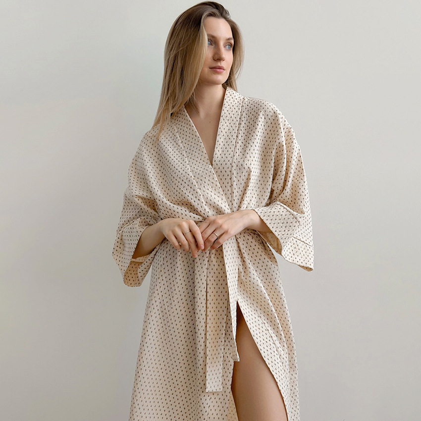Pure Cotton Pajamas Printed And Breathable Nightgowns And Bathrobes Cross-border Cotton Silk Loungewear