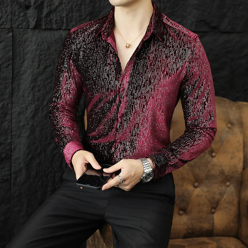 Fashion Personality Slim Fit Glossy Shirt for Men