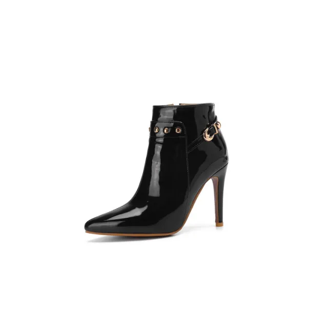 Stiletto heeled Pointed toe Low cut Boots With Metal Studs Black - Shop at LoveMi