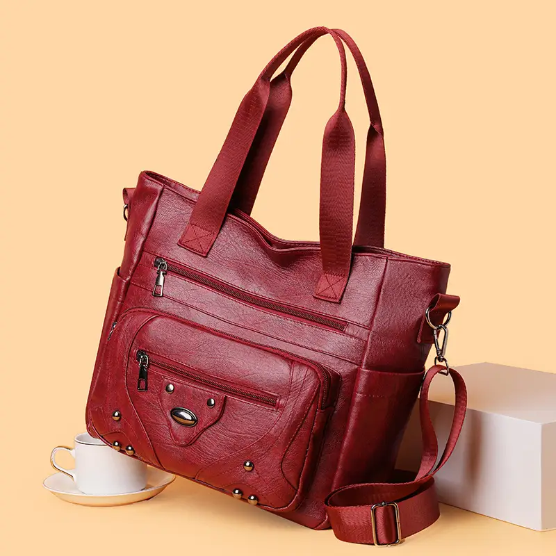 Large Capacity Soft Leather Washed Leisure Commute Shoulder Bag