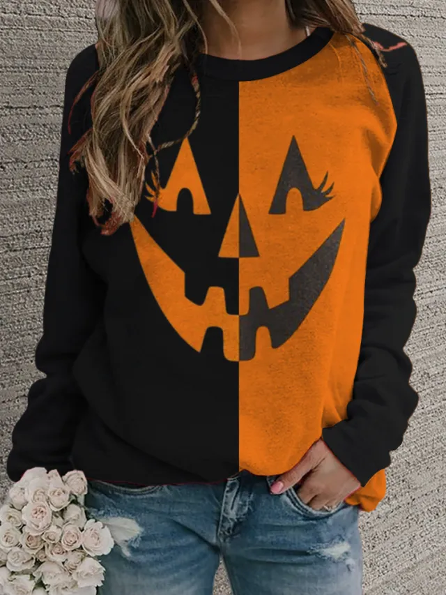 Women's Retro Casual Fashion Round Neck Sweater Figure 7 M - Shop at LoveMi