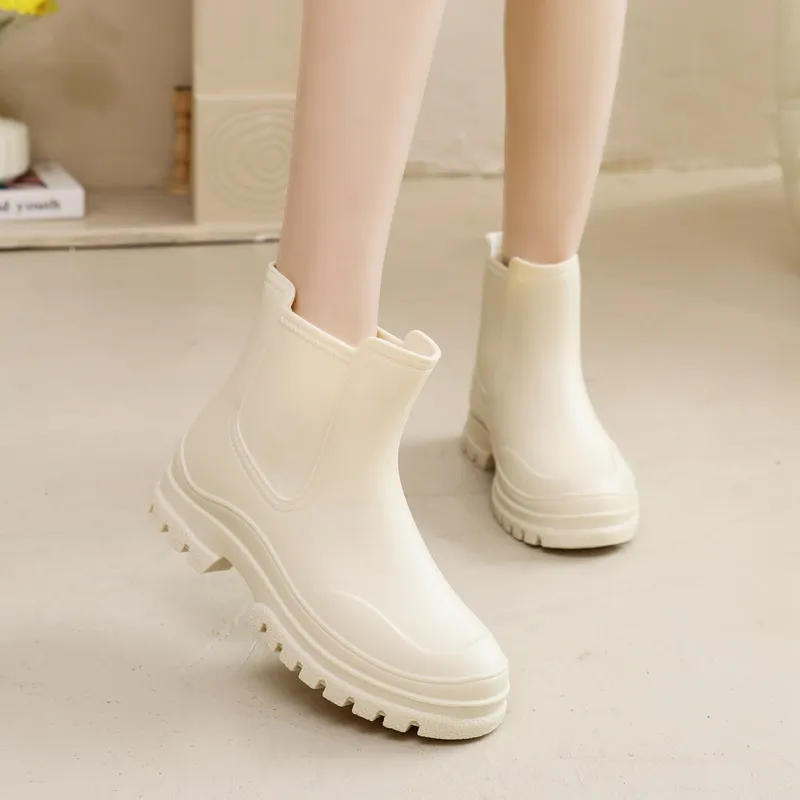 Cross-border Ladies Outdoor Work Rain Boots Lightweight Non-slip Rubber Shoes Kitchen Shoe Cover - Beige