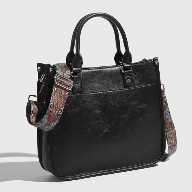 Soft Leather Large Capacity Crossbody Shoulder Tote Bag Black - Shop at LoveMi