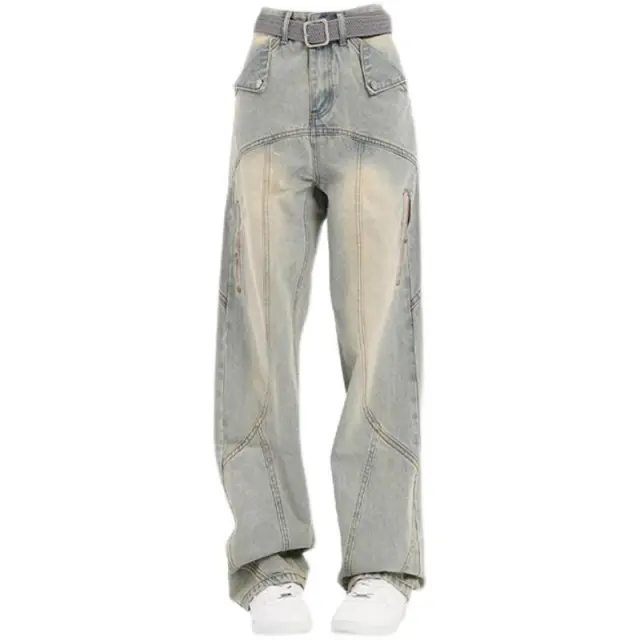 Women's Retro Straight American style Wide leg Jeans Retro Blue - Shop at LoveMi