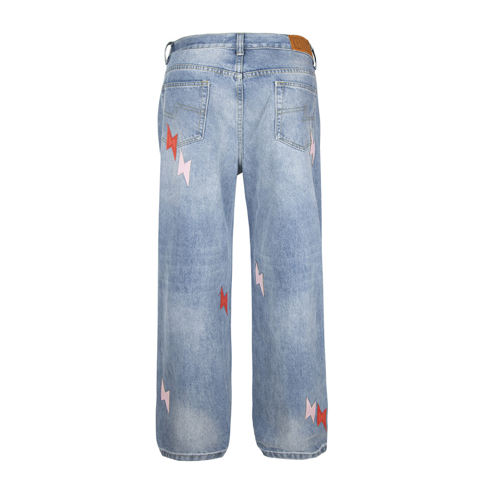 Lightning Embroidered Denim Trousers Men - Image 2