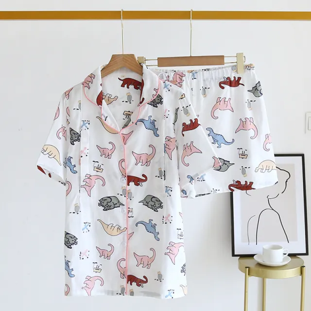 New Summer Short Sleeve Shorts Confinement Clothing Postpartum Nursing Clothing Maternity Pajamas Beige Little Dinosaur - Shop at LoveMi