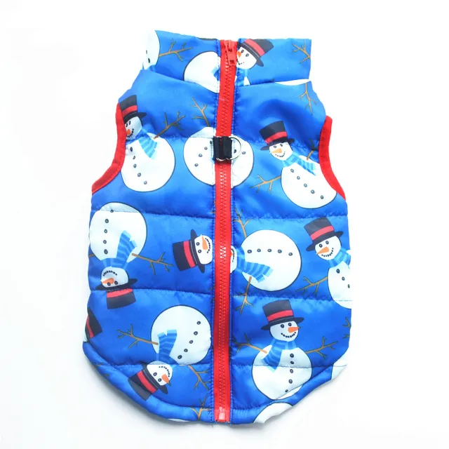 New Dog Clothes Winter Thickened Dog Cotton padded Jacket Waistcoat Vest Down Silk Cotton Traction Buckle Christmas Blue Snowman - Shop at LoveMi