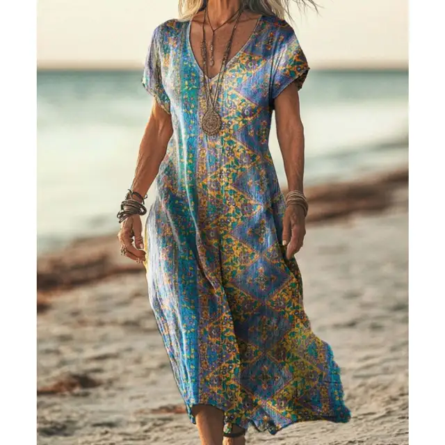 Bohemian Retro Printed Dress With Sleeves Xl447Color - Shop at LoveMi