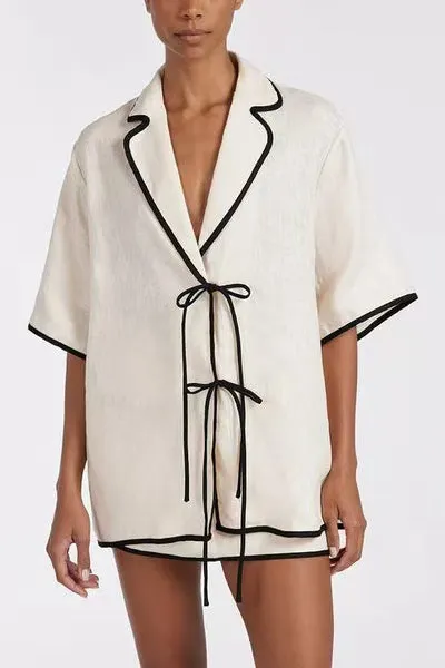 Women's Casual Short Skirt High Waist Simple Cotton Casual Pajamas Suit Milky White - Shop at LoveMi