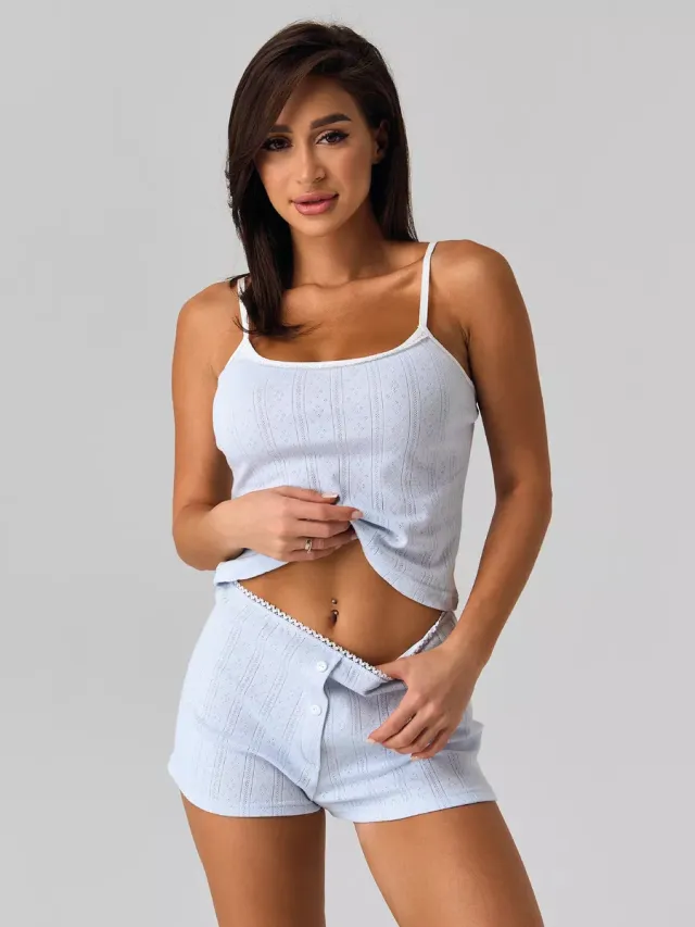 Women's Pajamas Summer Suspender Top Shorts Home Wear Two piece Set Blue - Shop at LoveMi