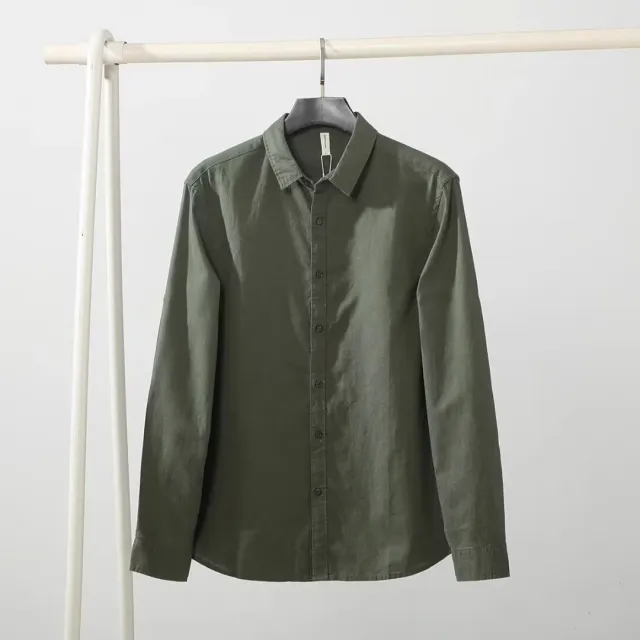 Men's Loose And Simple Artistic Youth Leisure Linen Shirt Army Green - Shop at LoveMi