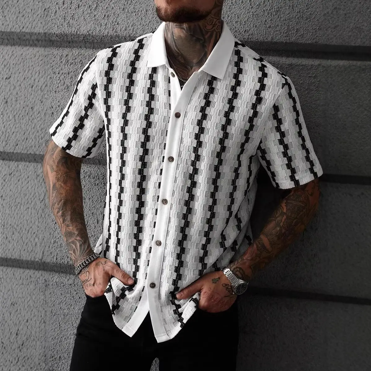 Men's Retro Plaid Knitted Short Sleeve