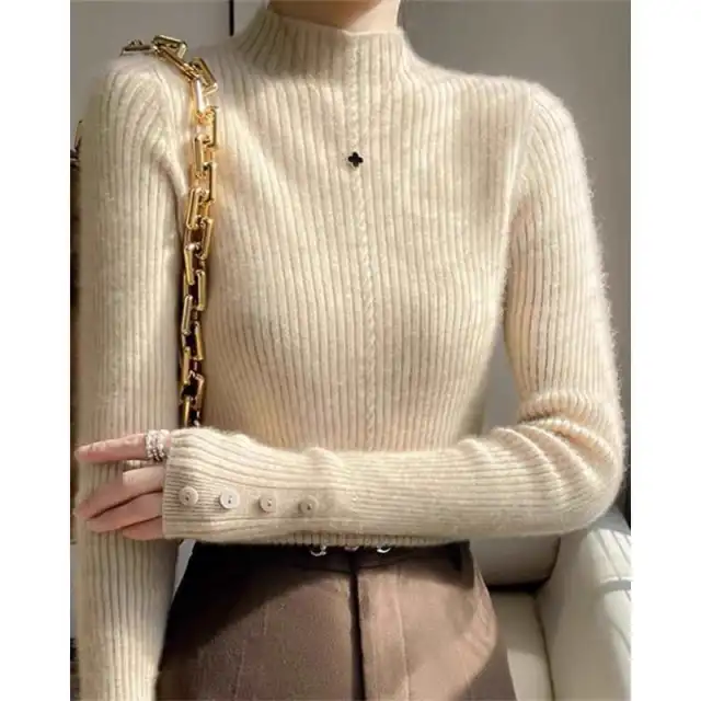 Knitted Slim Fit Inner Wear Bottoming Women Camel - Shop at LoveMi