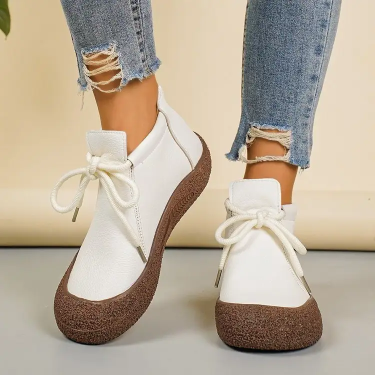 Plus-size Retro Lace-up Casual Soft Leather Shoes For Women