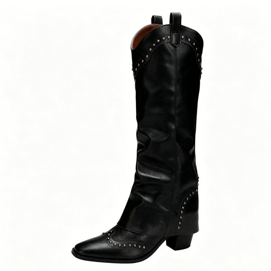 Leather Pointed-Toe Western Boots