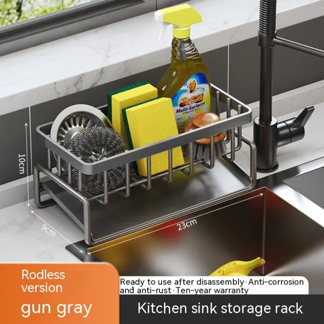 Rag Rack Kitchen Shelf Sink Drainage Basket Sub table Multi functional Gray - Shop at LoveMi