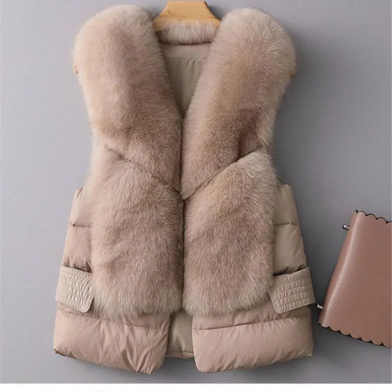 Wool-like Vest Waistcoat Short Down Jacket - Apricot