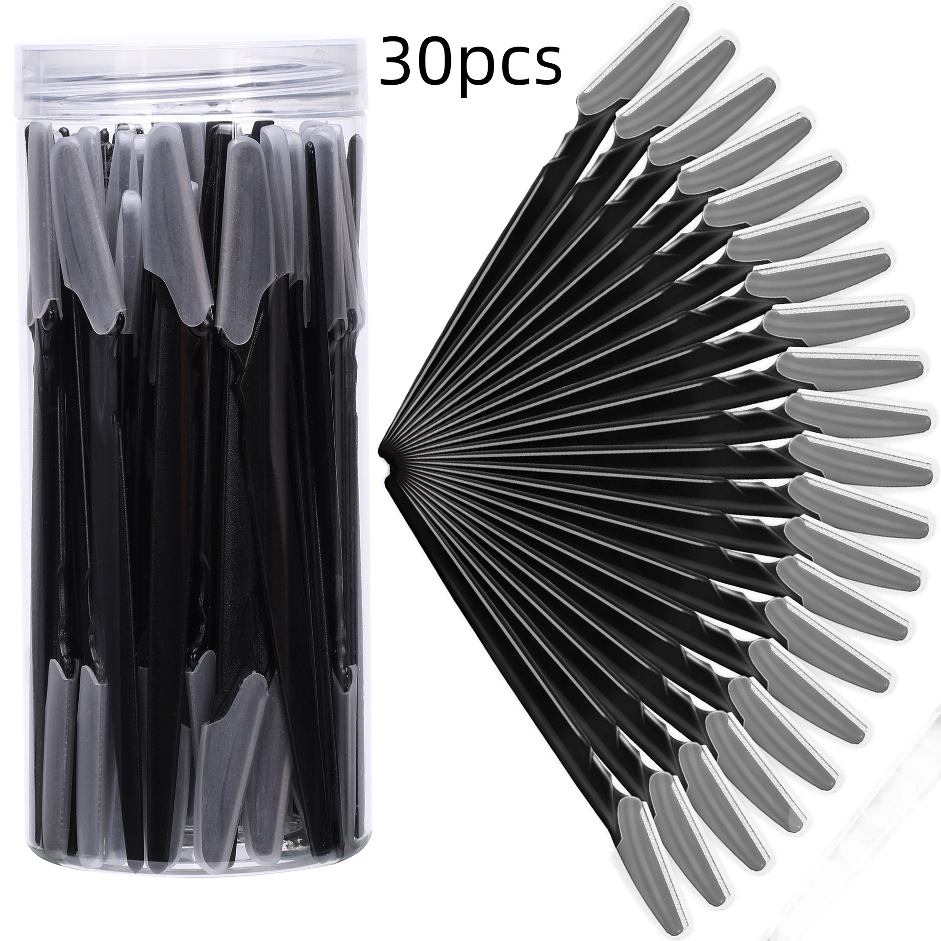 Canned With Protective Cover Black Eye-brow Knife – Black 30PCs Jar