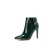 Stiletto-heeled Pointed-toe Low-cut Boots With Metal Studs - Green - View 1
