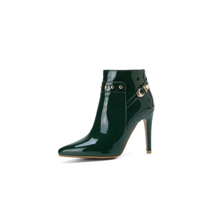 Stiletto-heeled Pointed-toe Low-cut Boots With Metal Studs - Green