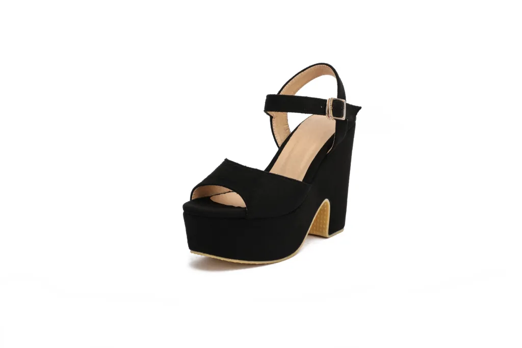 Plus Size Sandals Platform Platform Ankle-strap Open Toe Women's Shoes - Black