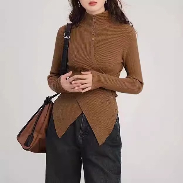 Women's Waist tight Slimming Knitted Top Brown - Shop at LoveMi