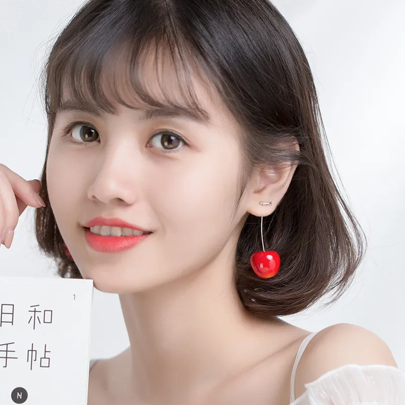 Elegant Lady Long S925 Silver Female Mori Fashion Cherry-shaped Earrings